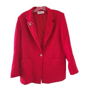Vintage Dumas 100% Wool Red Blazer Gold Button MEDIUM Pockets Tailored Jacket